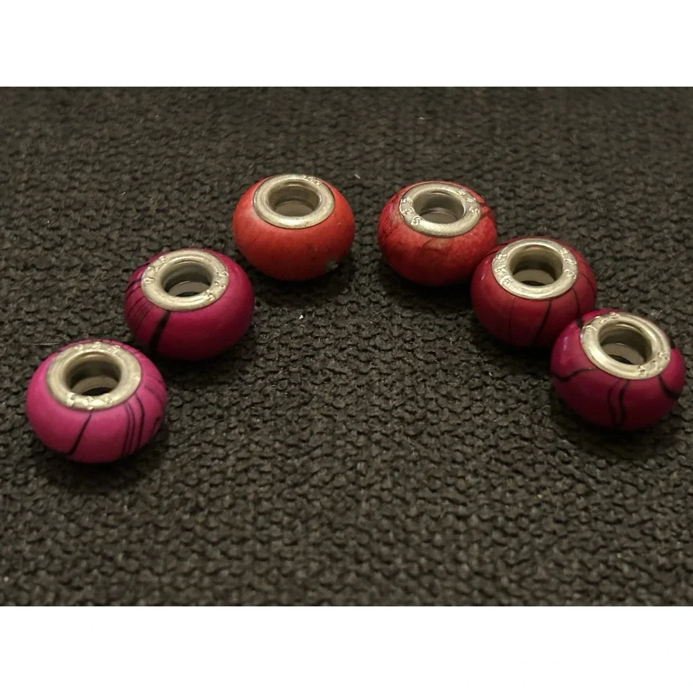 Lot of 6 Sterling Silver Core Bracelet Charm Beads Lampwork Glass Style 925 8